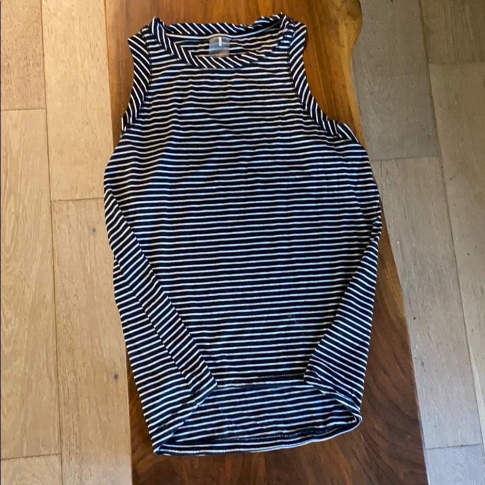 Black and white striped workout tank.